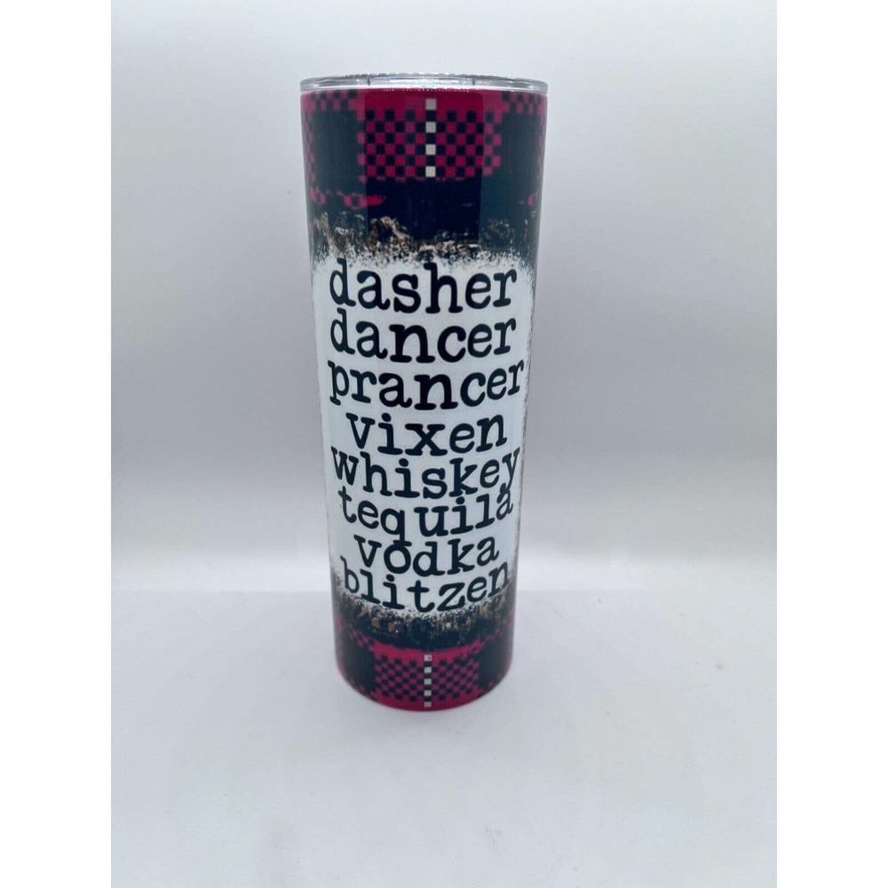 Tipsy Christmas 20 oz Skinny Tumbler Custom Made, New with Straw and Lid